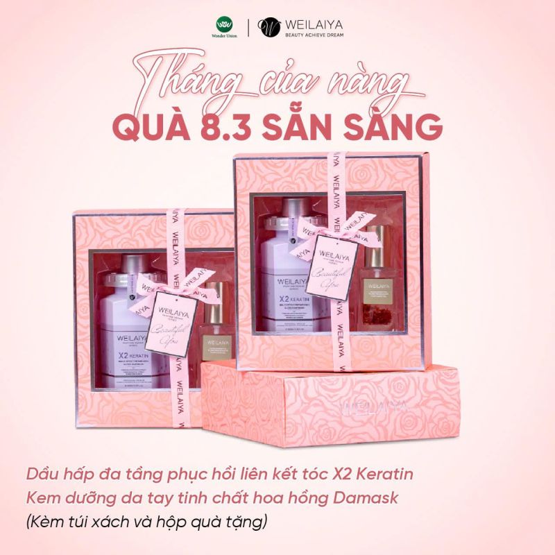 Hộp quà Pink gồm Hấp tóc và Dưỡng tóc Weilaiya