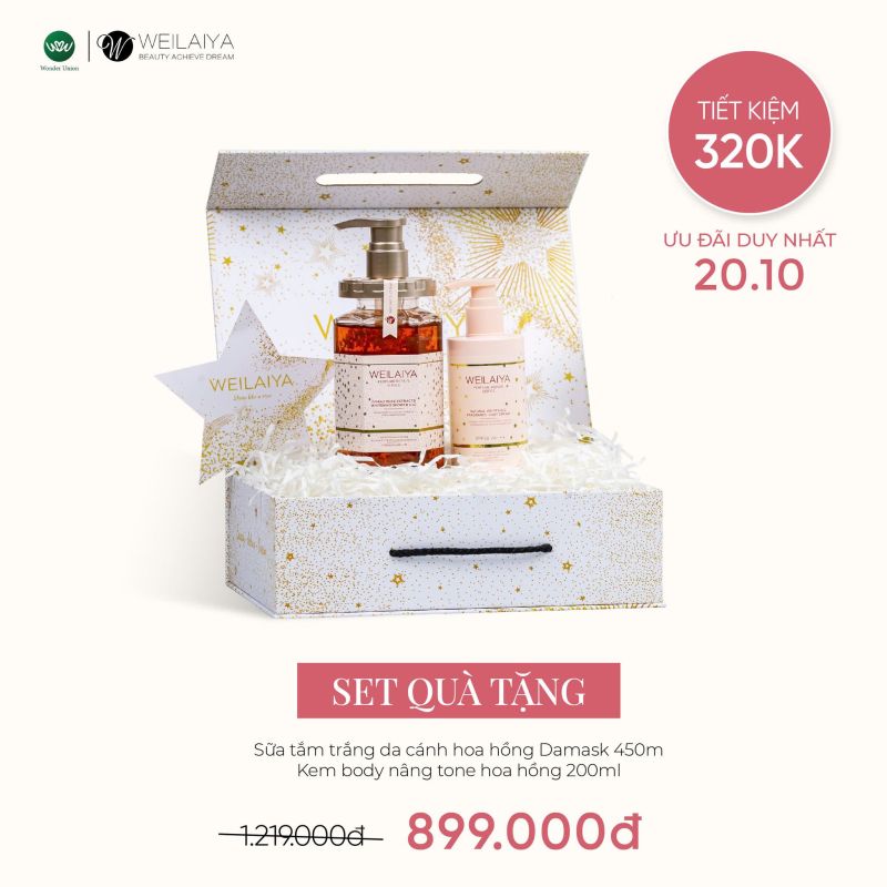 Set quà Sữa tắm Hoa Hồng & Kem Body Tone Up