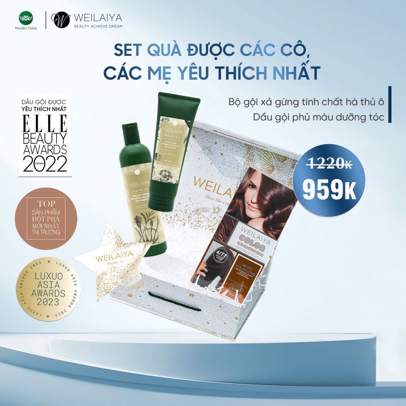 Set quà Cặp gội gừng Hà Thủ Ô & Phủ bạc màu nâu