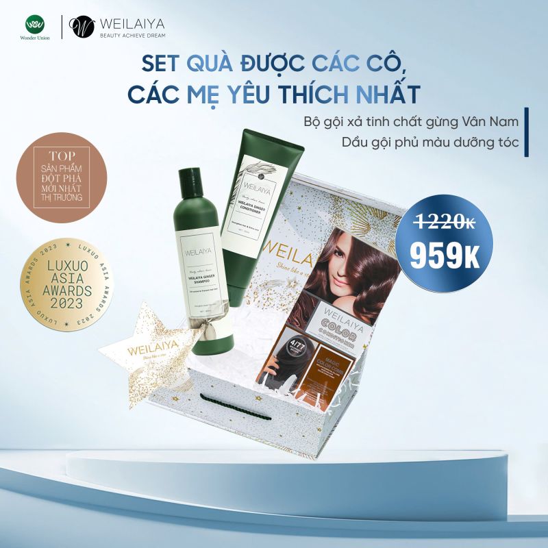 Set quà Cặp gội gừng trắng & Phủ bạc màu nâu